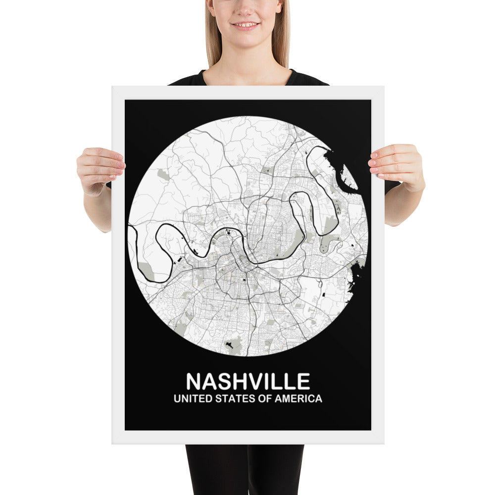 Nashville Circular White Framed Map