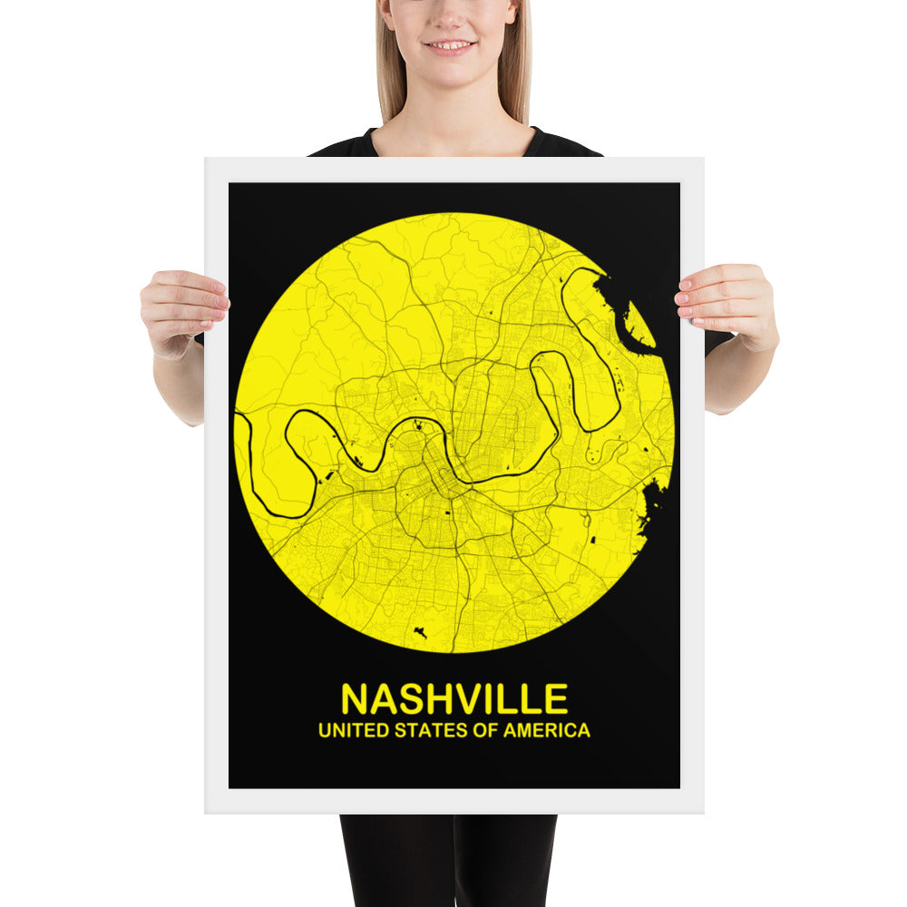 Nashville Circular Yellow Framed Map