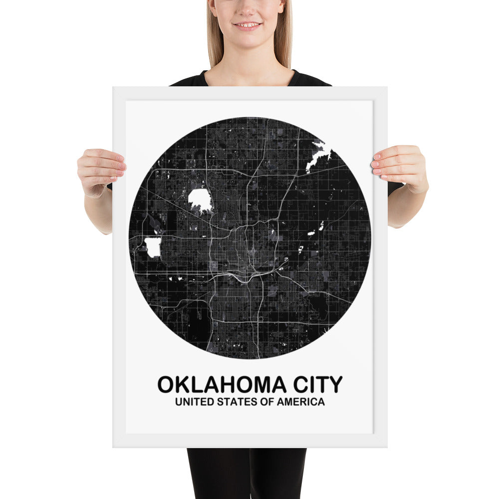 Oklahoma City Circular Black Framed Map