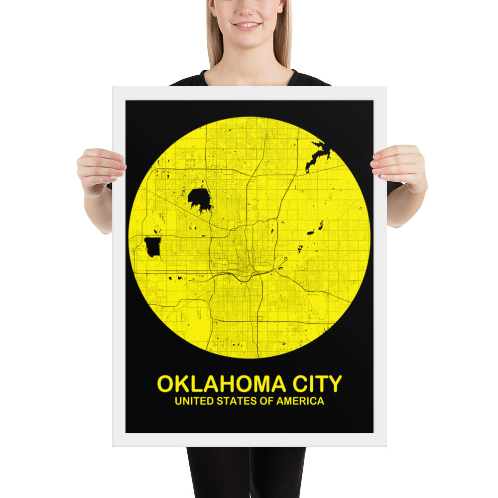 Oklahoma City Circular Yellow Framed Map