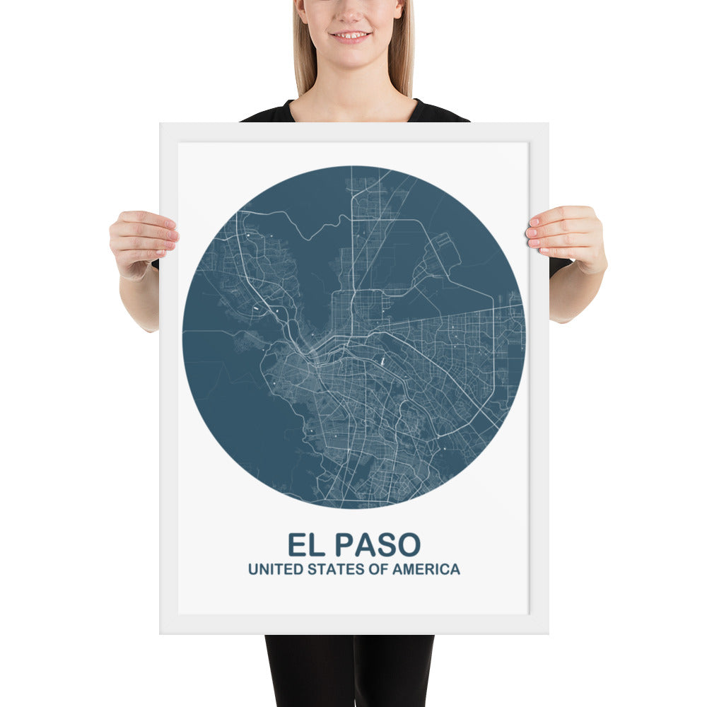 El Paso Circular Blue Framed Map