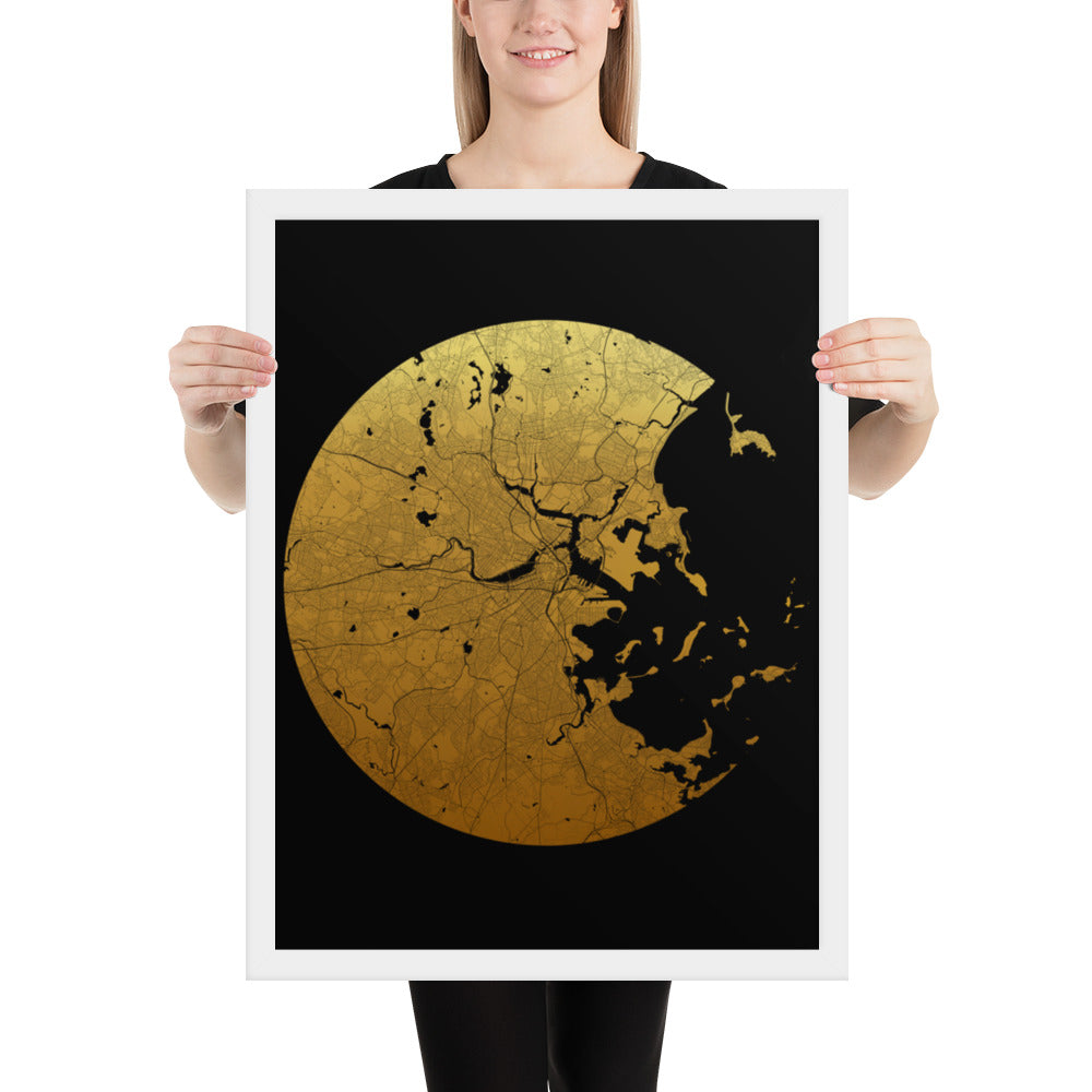 Boston Gold on Black Framed Map