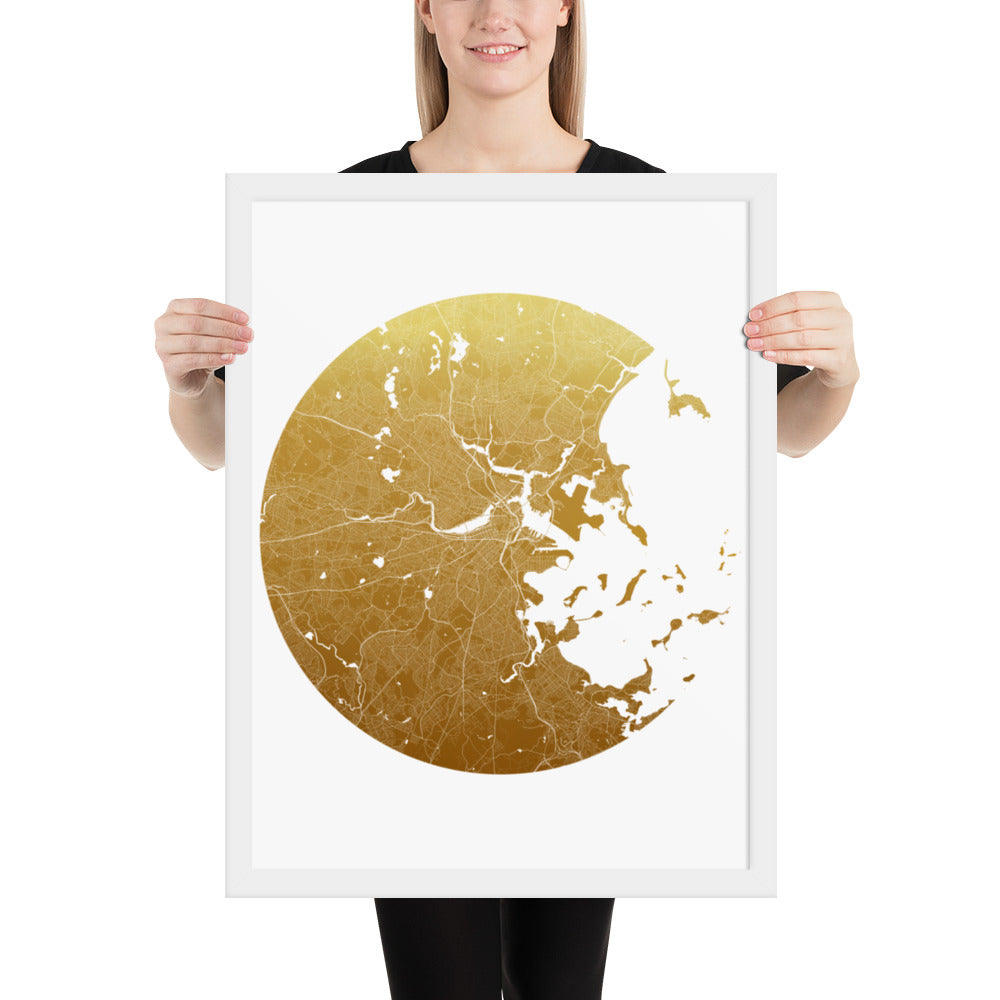 Boston Gold on White Framed Map