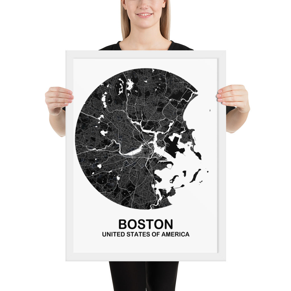 Boston Circular Black Framed Map