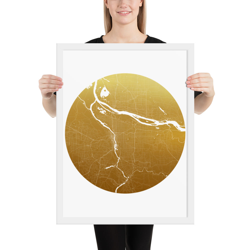 Portland Gold on White Framed Map