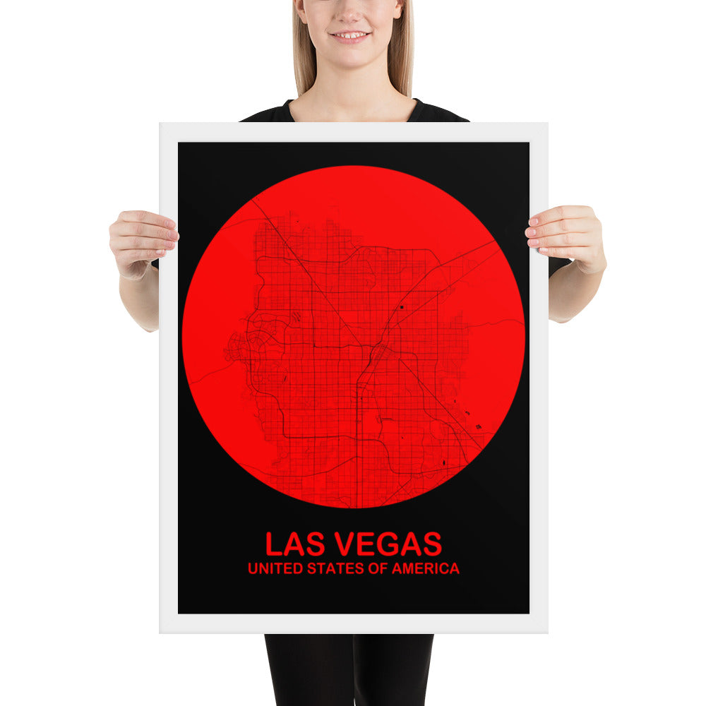 Las Vegas Circular Red Framed Map