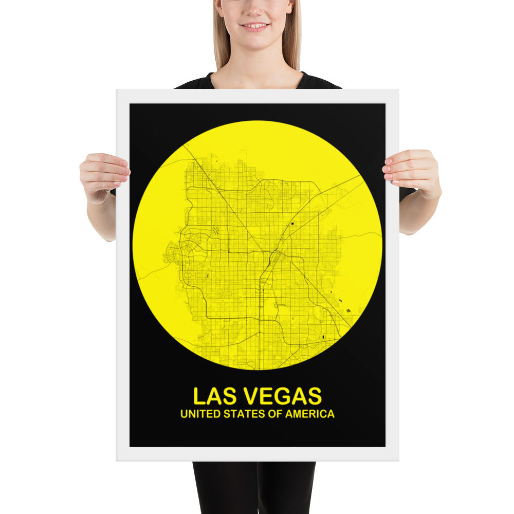 Las Vegas Circular Yellow Framed Map