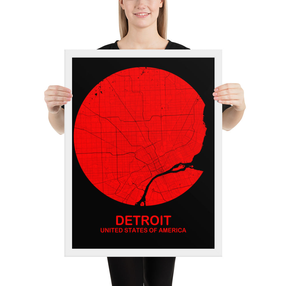 Detroit Circular Red Framed Map