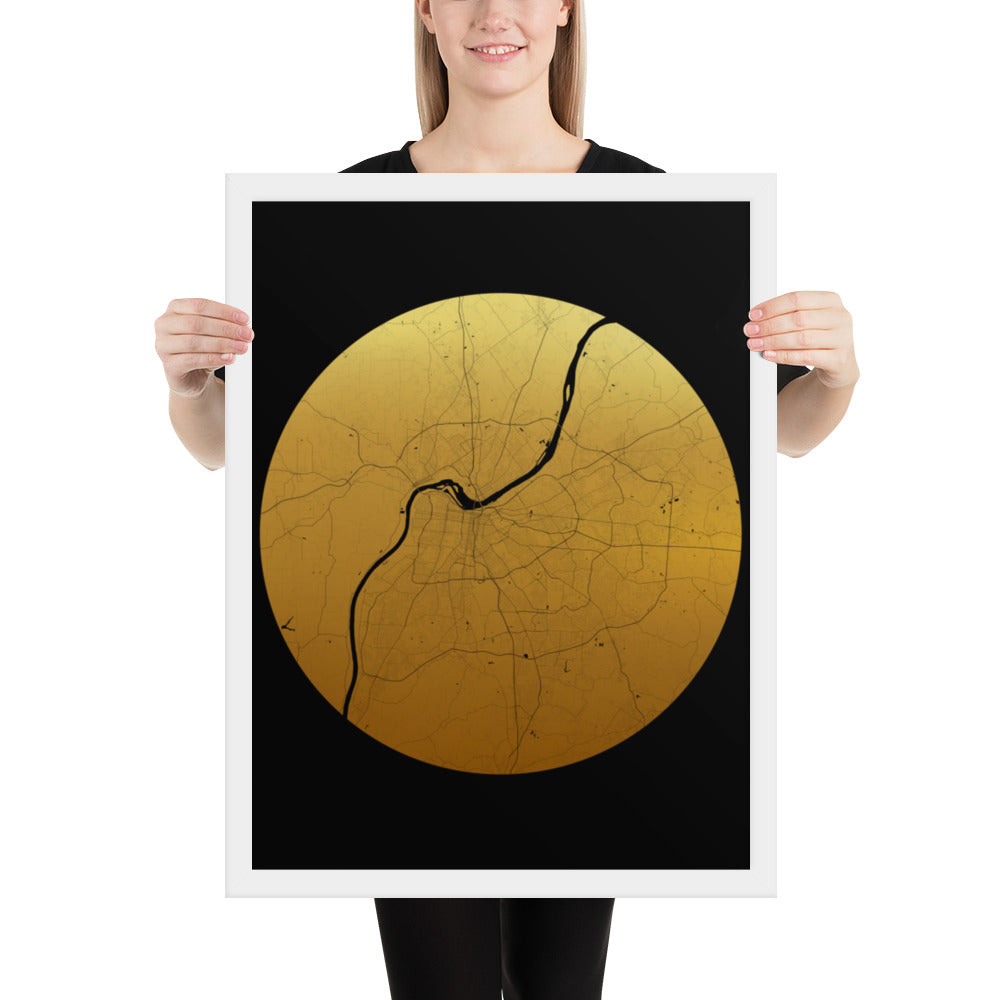 Louisville Gold on Black Framed Map