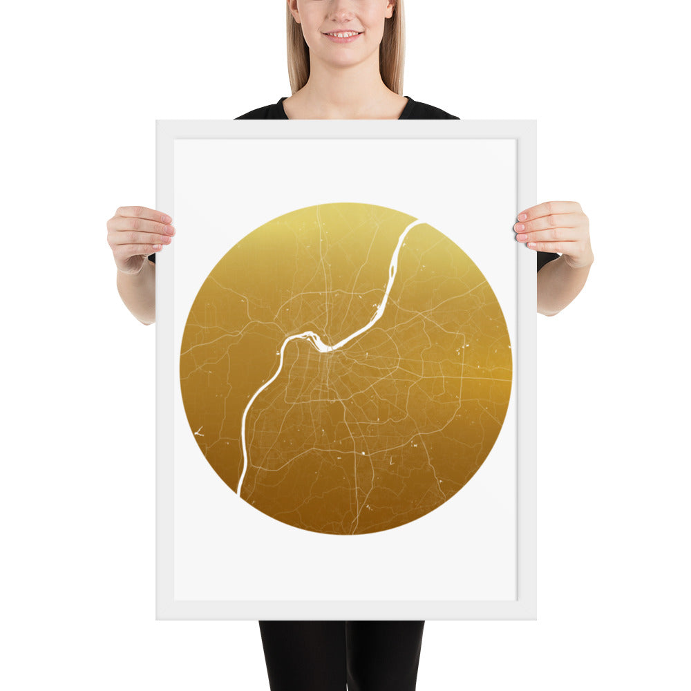 Louisville Gold on White Framed Map