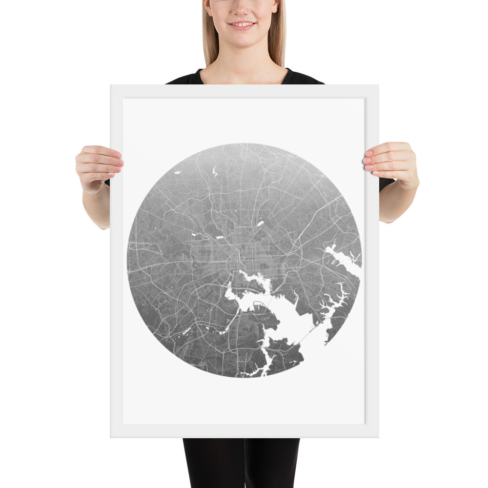 Baltimore Silver on White Framed Map