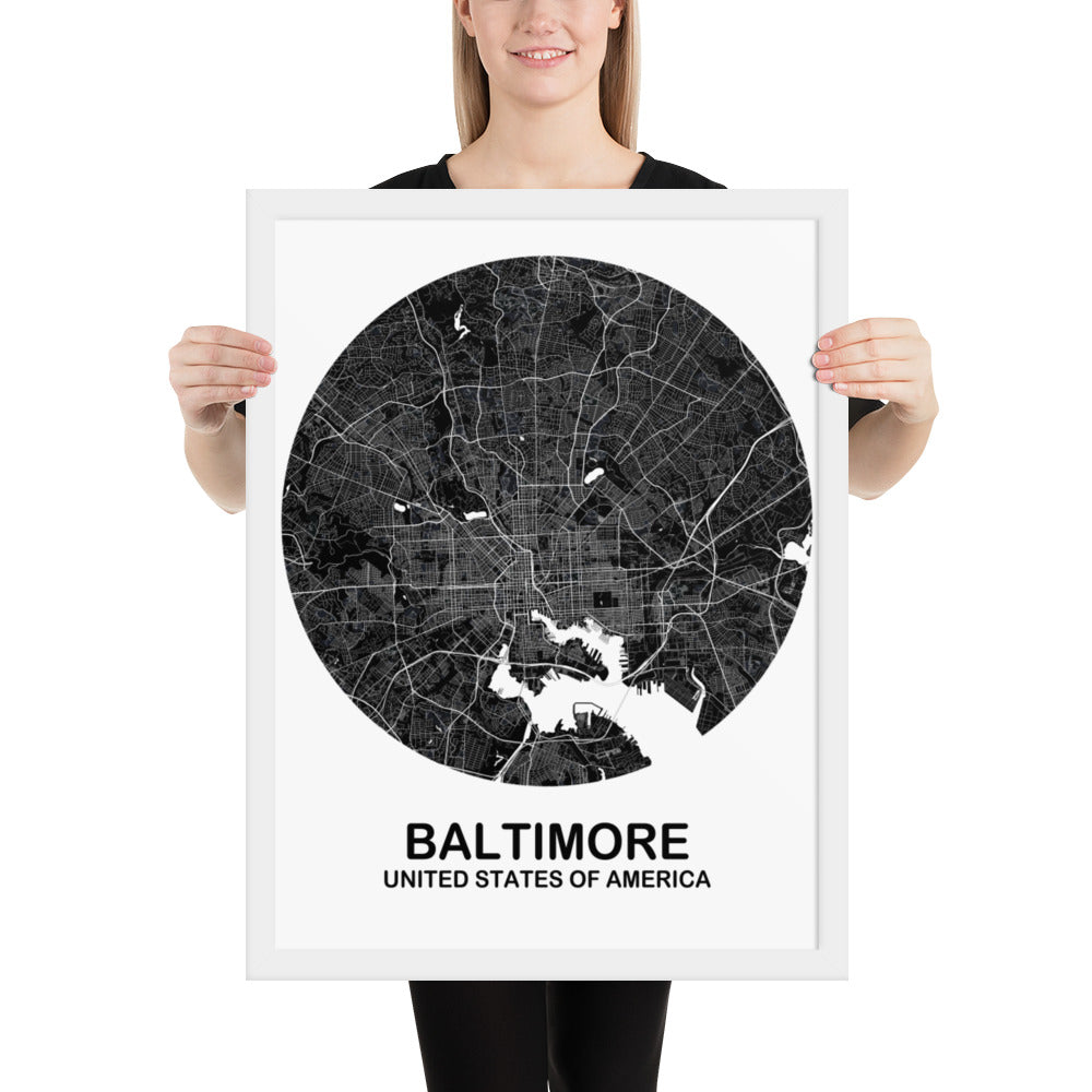 Baltimore Circular Black Framed Map