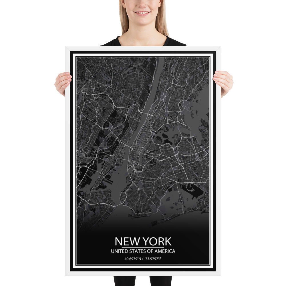 New York Black Framed Map