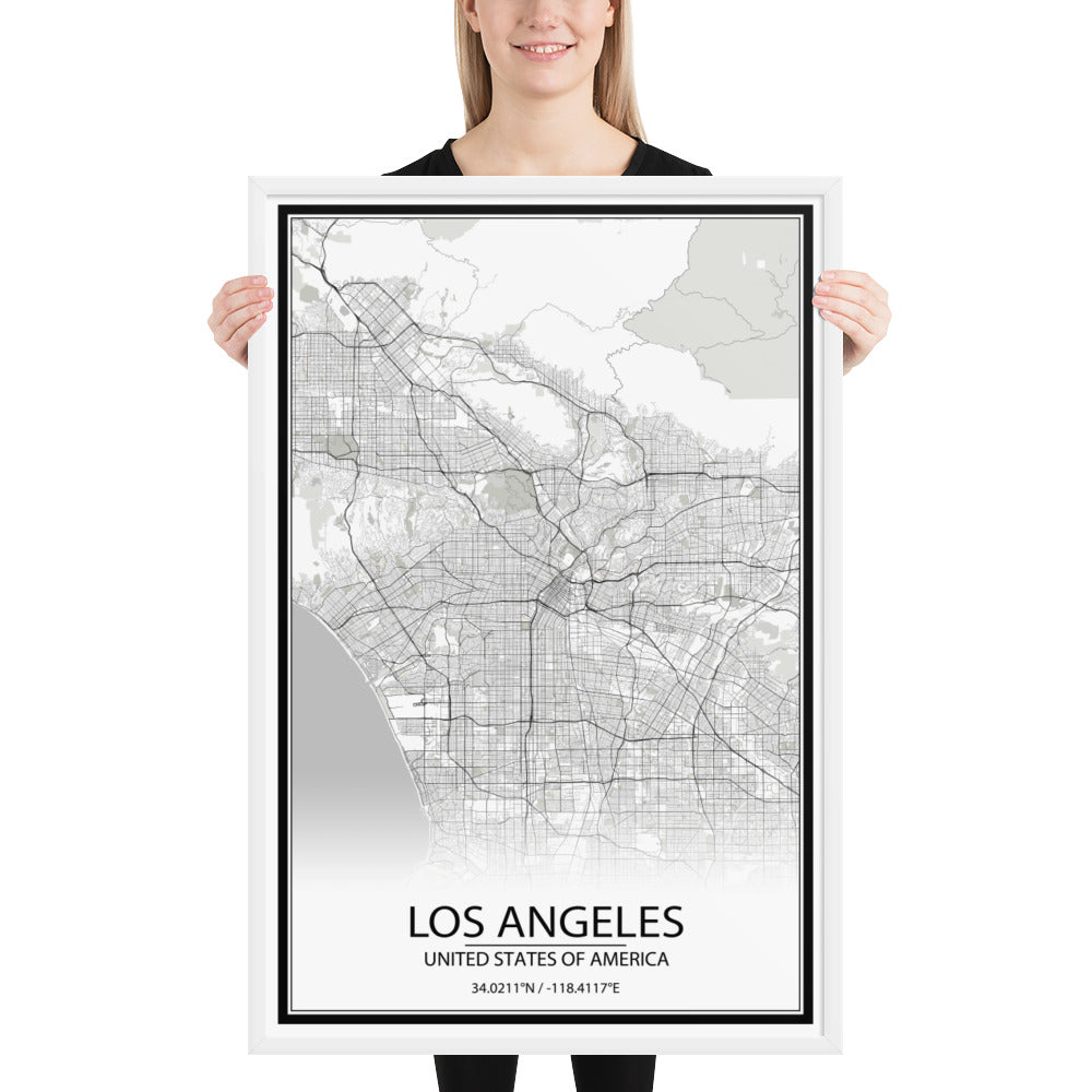 Los Angeles White Framed Map