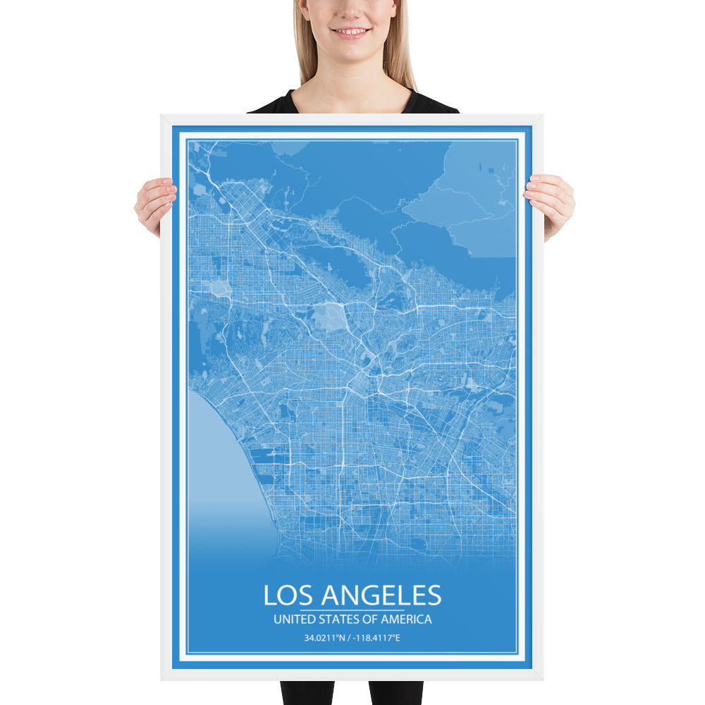 Los Angeles Blue and White Framed Map