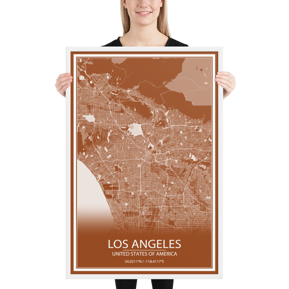 Los Angeles Brown and White Framed Map