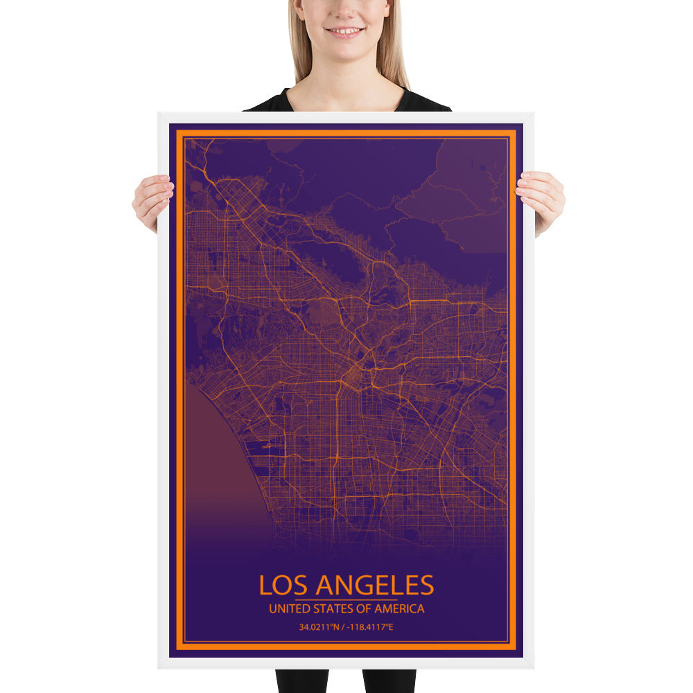 Los Angeles Purple and Orange Framed Map