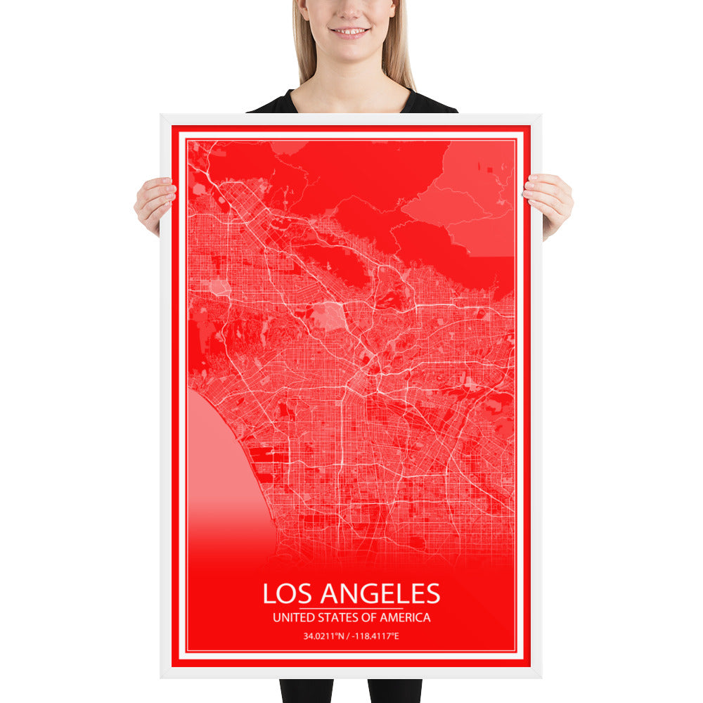 Los Angeles Red and White Framed Map