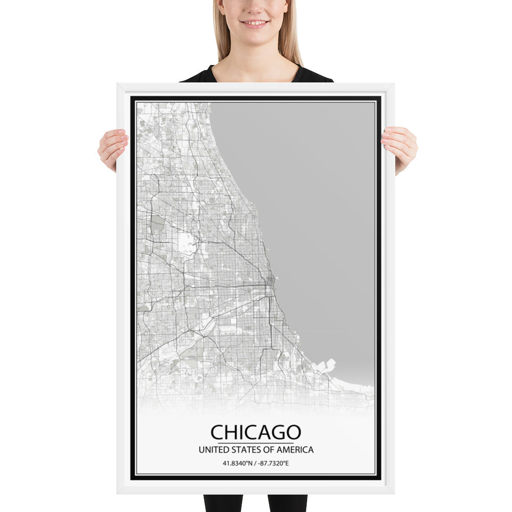 Chicago White Framed Map