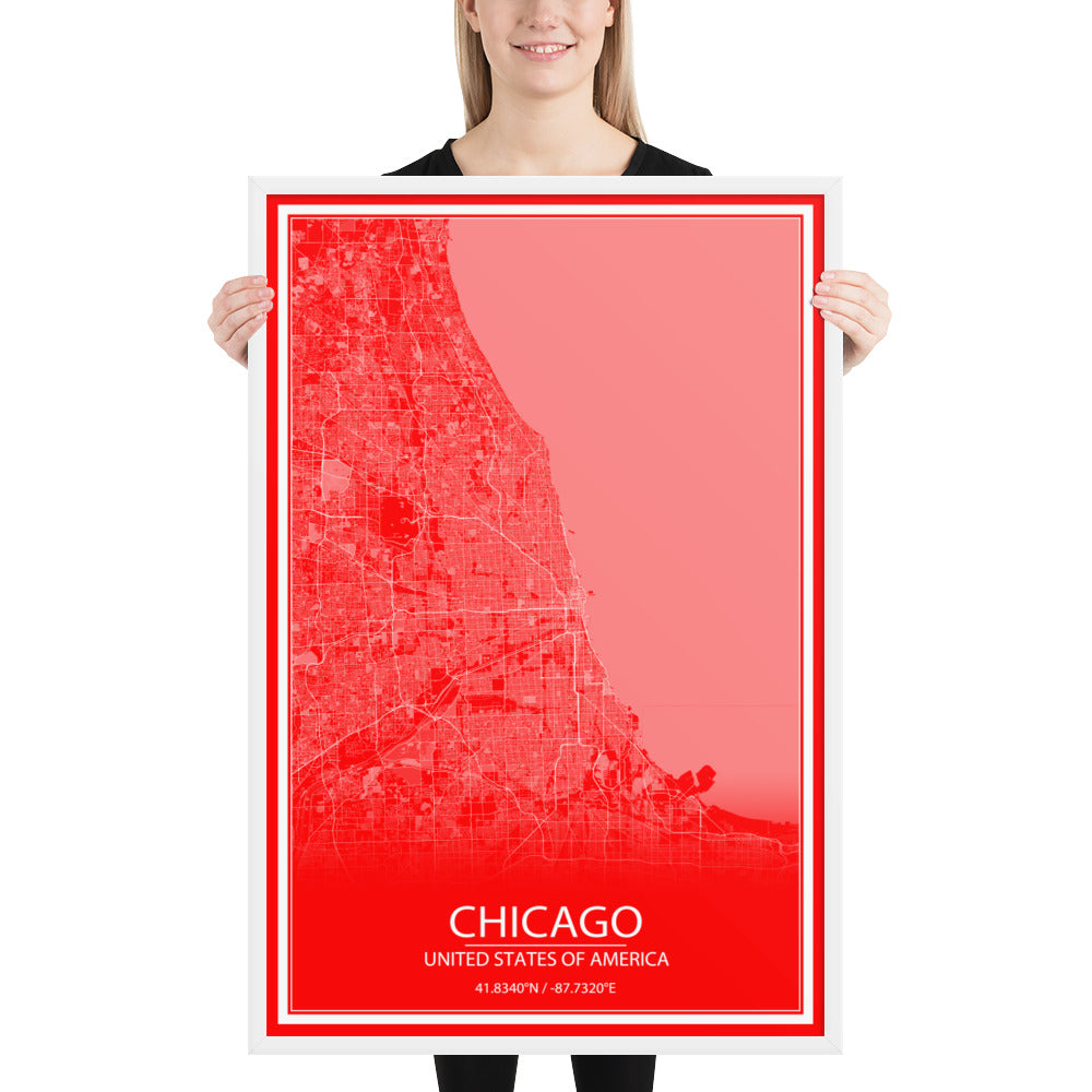 Chicago Red and White Framed Map