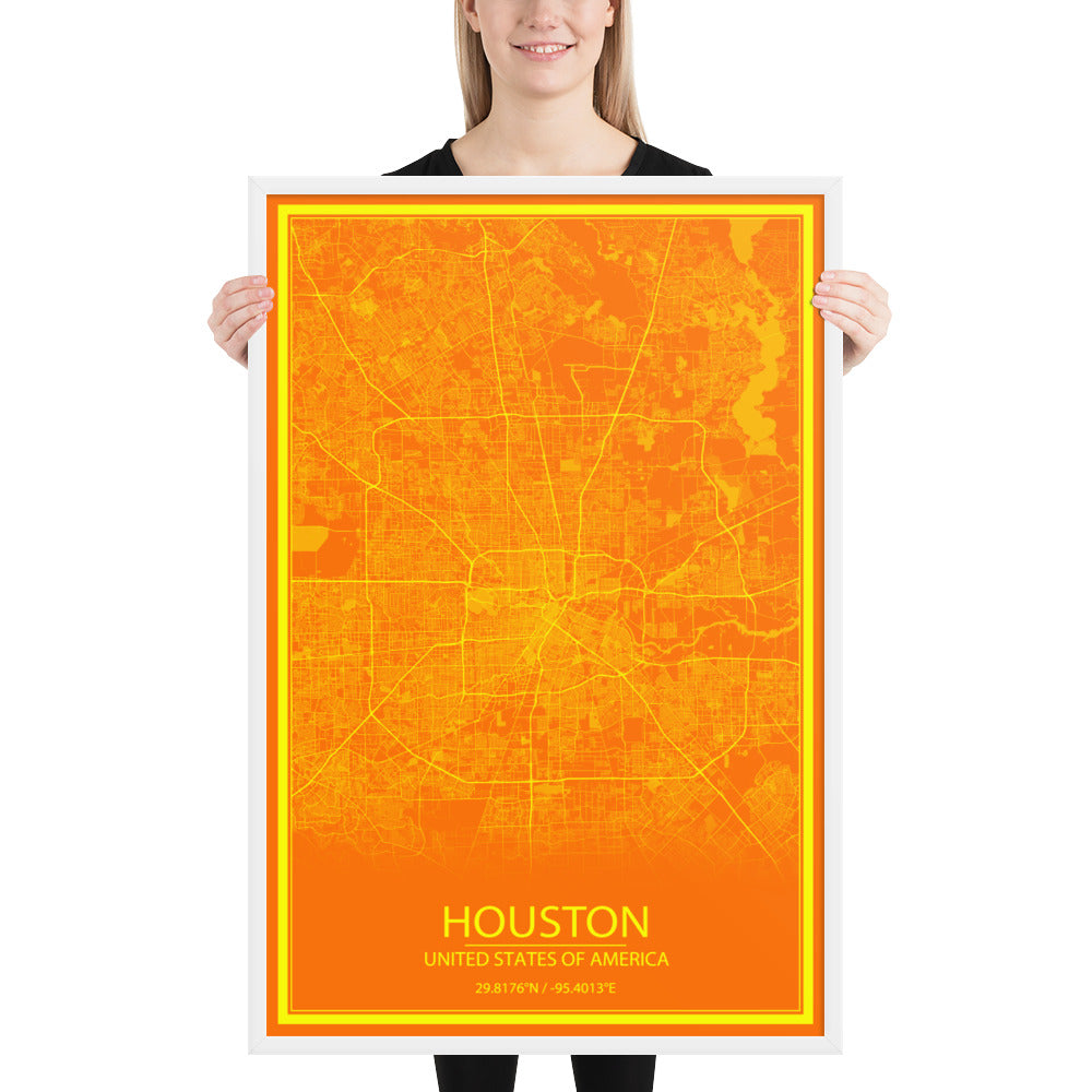 Houston Orange and Yellow Framed Map