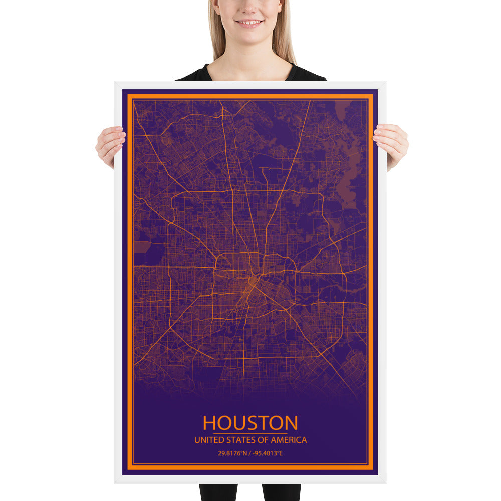 Houston Purple and Orange Framed Map