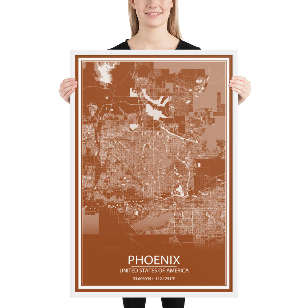 Phoenix Brown and White Framed Map