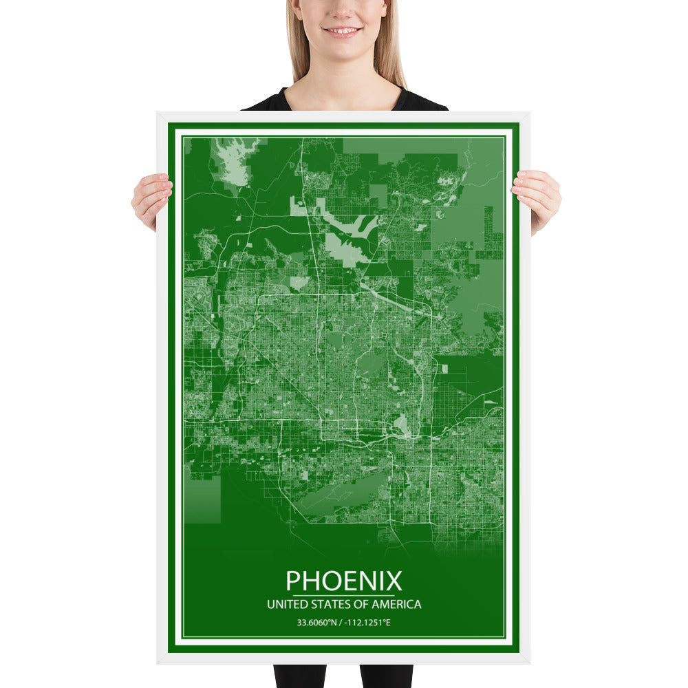 Phoenix Green and White Framed Map