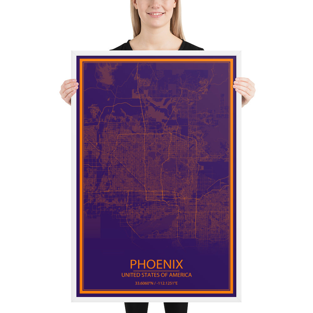 Phoenix Purple and Orange Framed Map