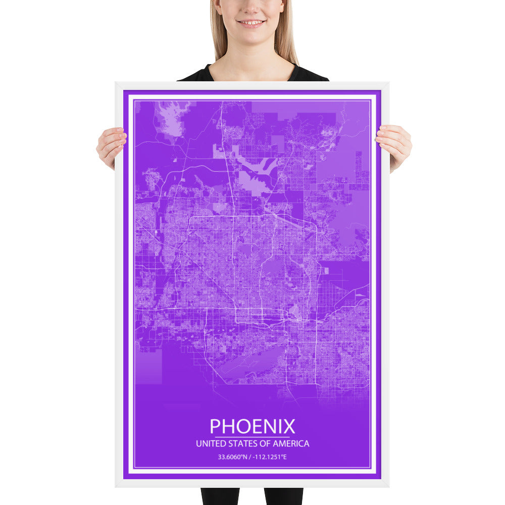 Phoenix Purple and White Framed Map