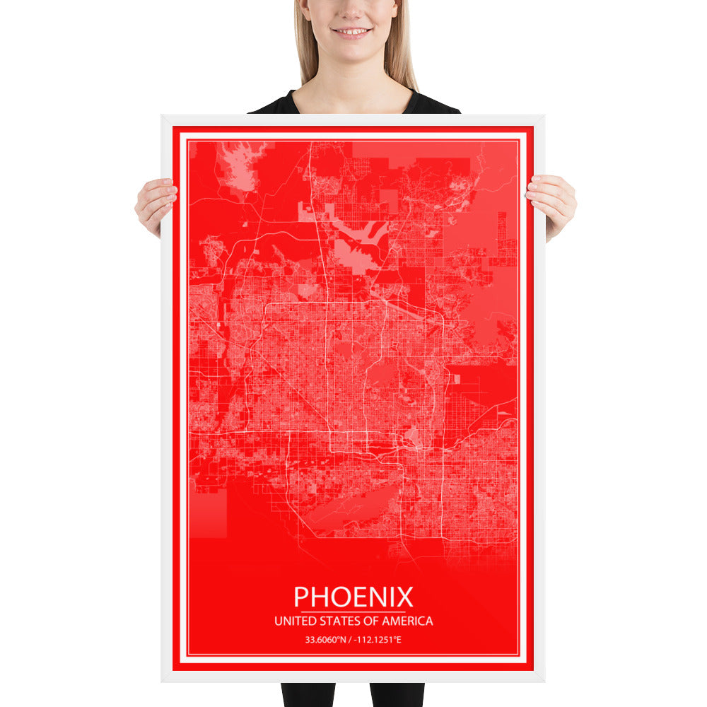 Phoenix Red and White Framed Map