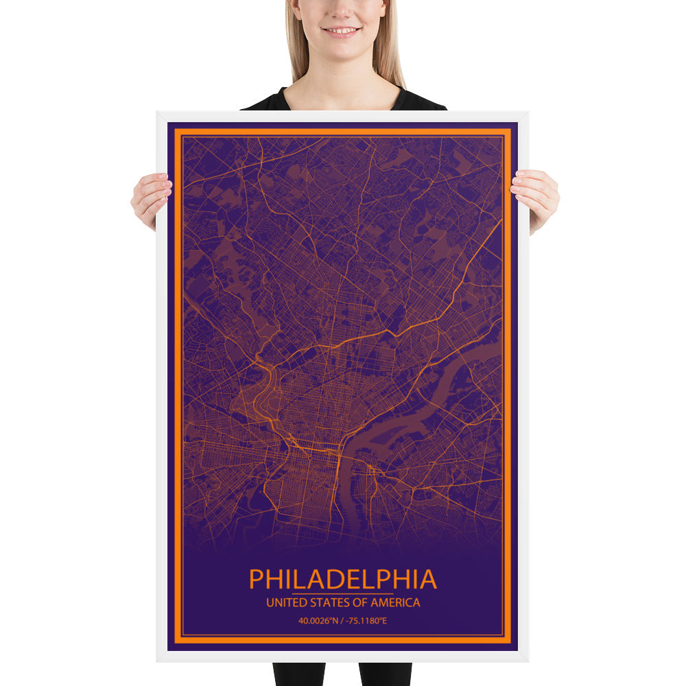 Philadelphia Purple and Orange Framed Map