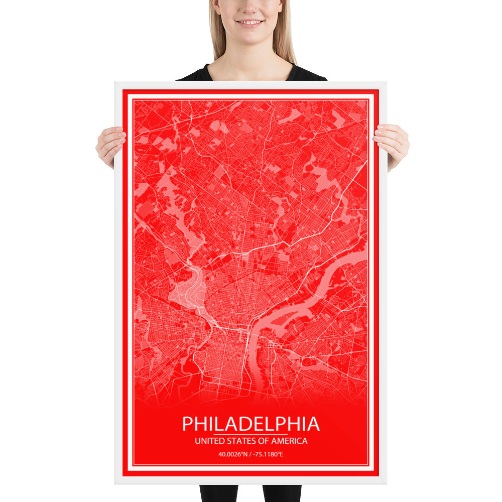 Philadelphia Red and White Framed Map