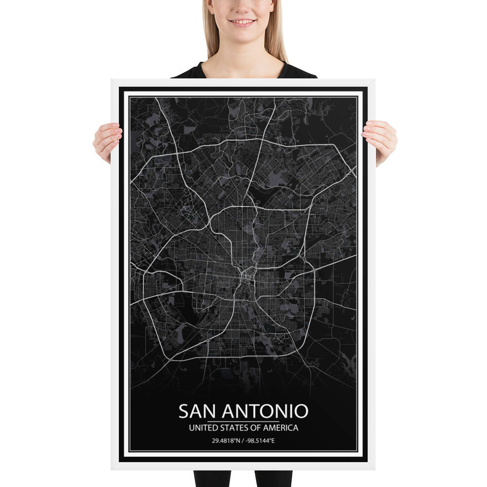 San Antonio Black Framed Map