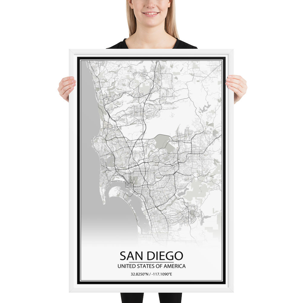 San Diego White Framed Map