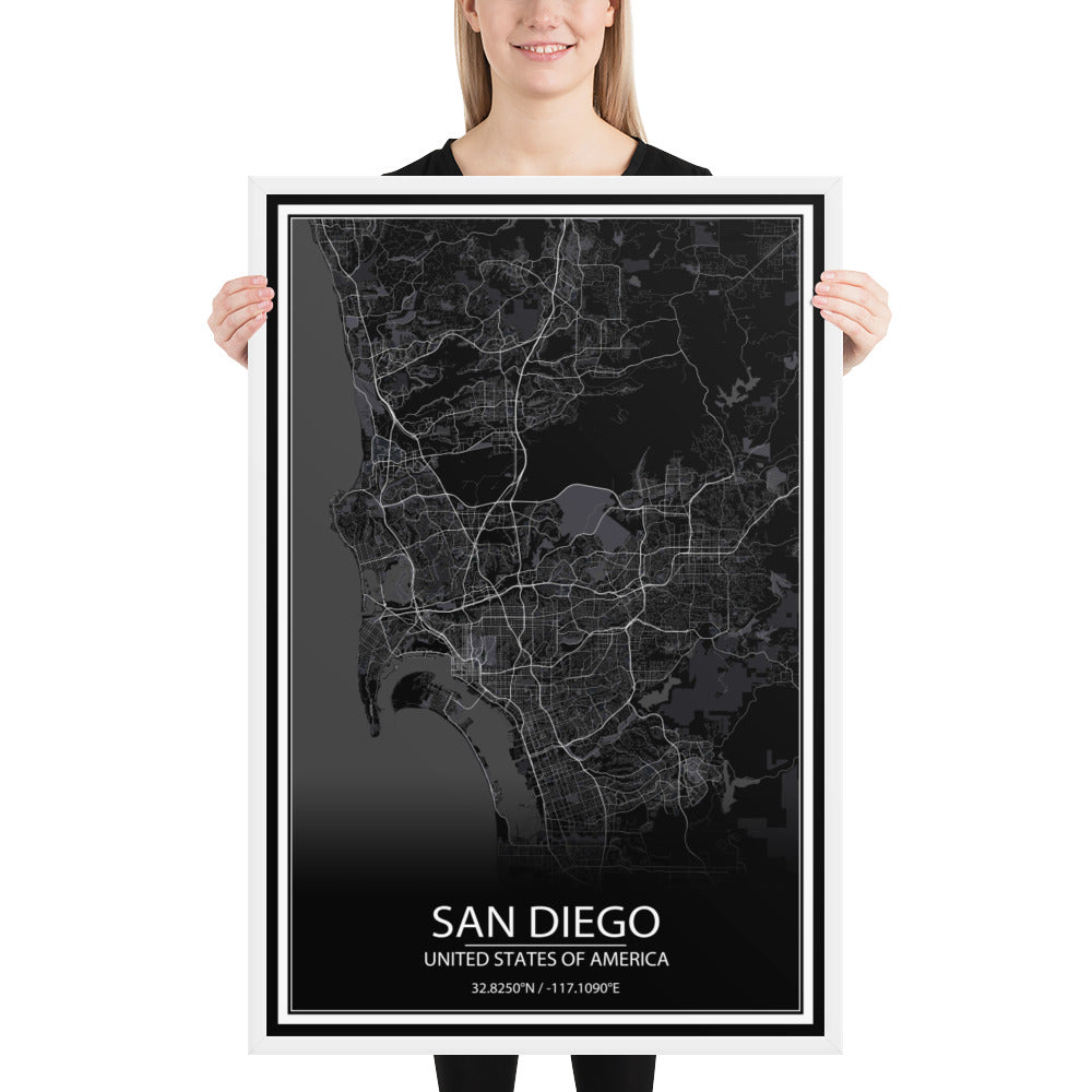 San Diego Black Framed Map