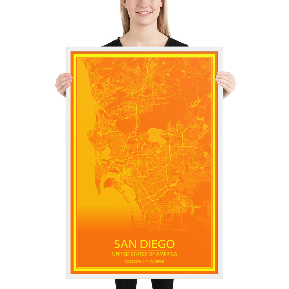 San Diego Orange and Yellow Framed Map