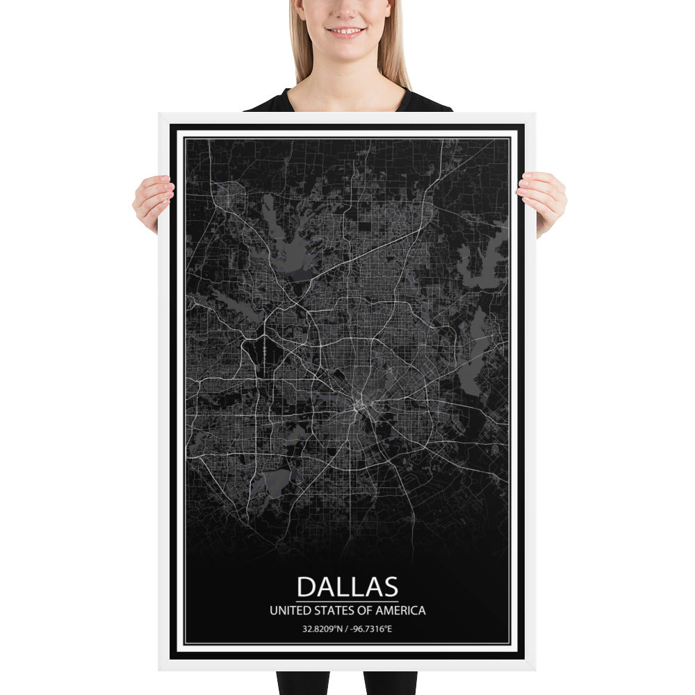 Dallas Black Framed Map