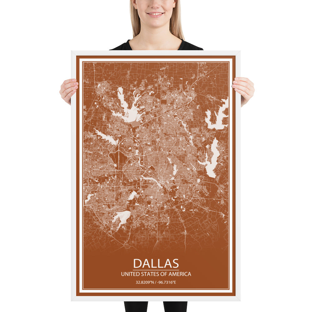 Dallas Brown and White Framed Map