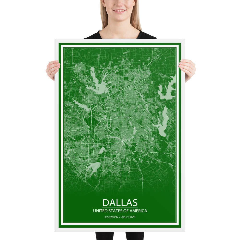 Dallas Green and White Framed Map