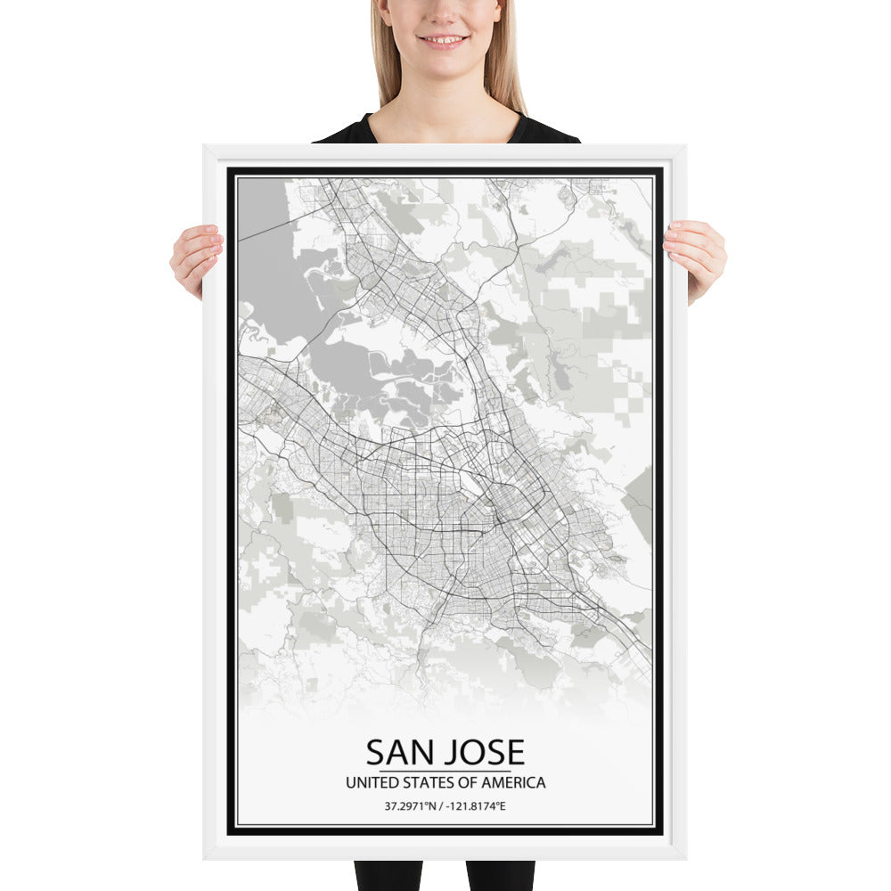 San Jose White Framed Map