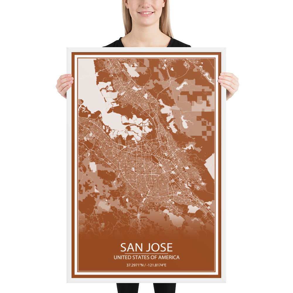 San Jose Brown and White Framed Map