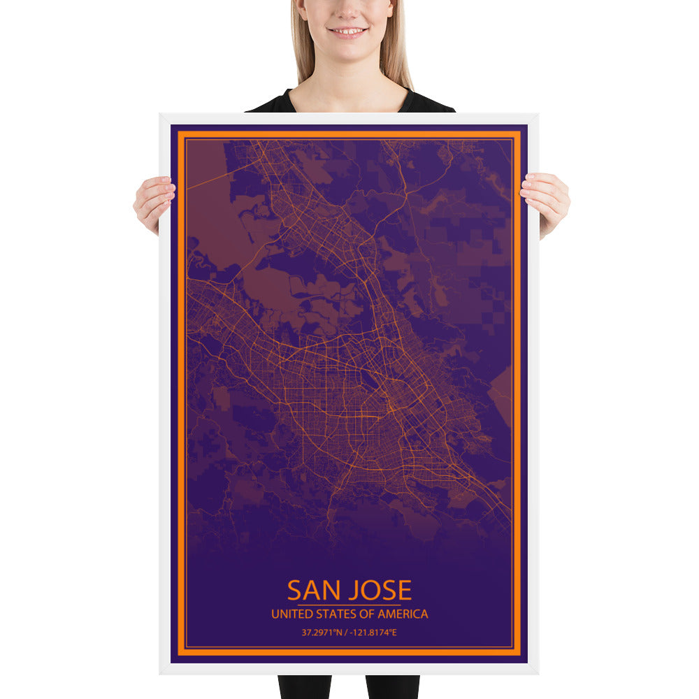 San Jose Purple and Orange Framed Map