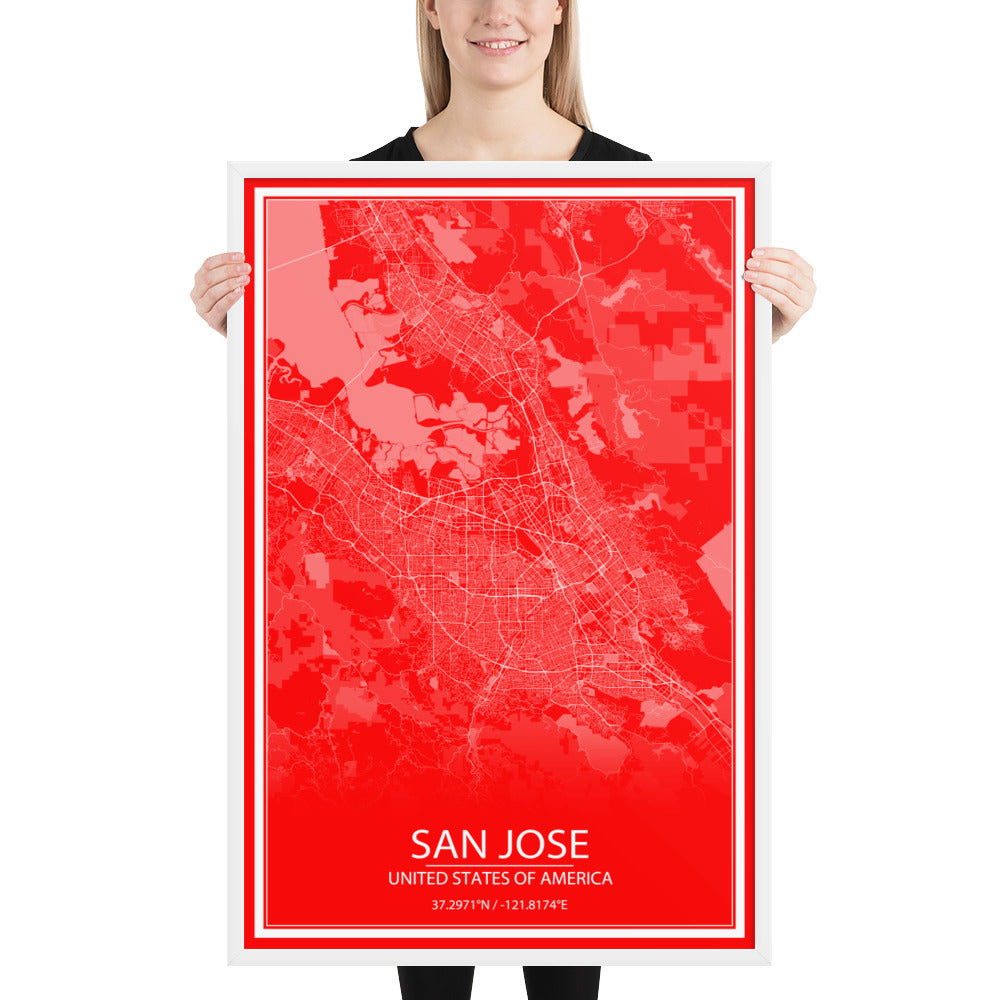 San Jose Red and White Framed Map