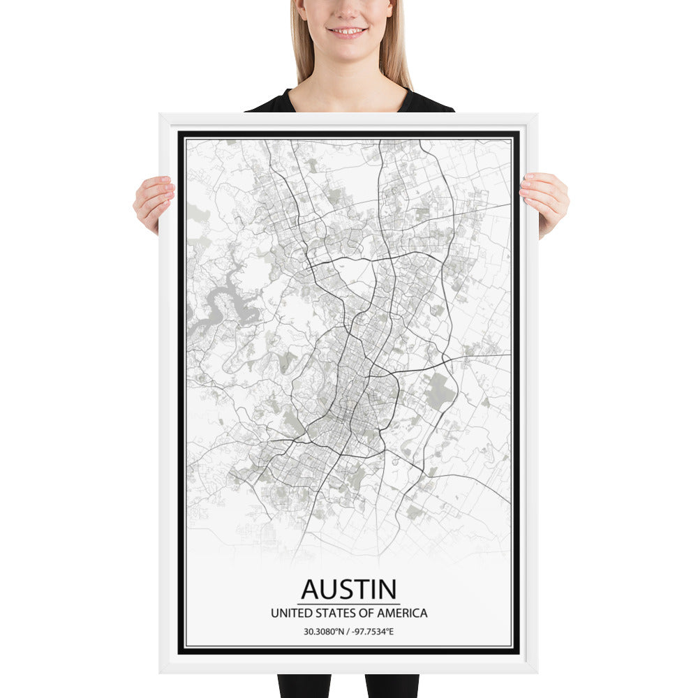 Austin White Framed Map