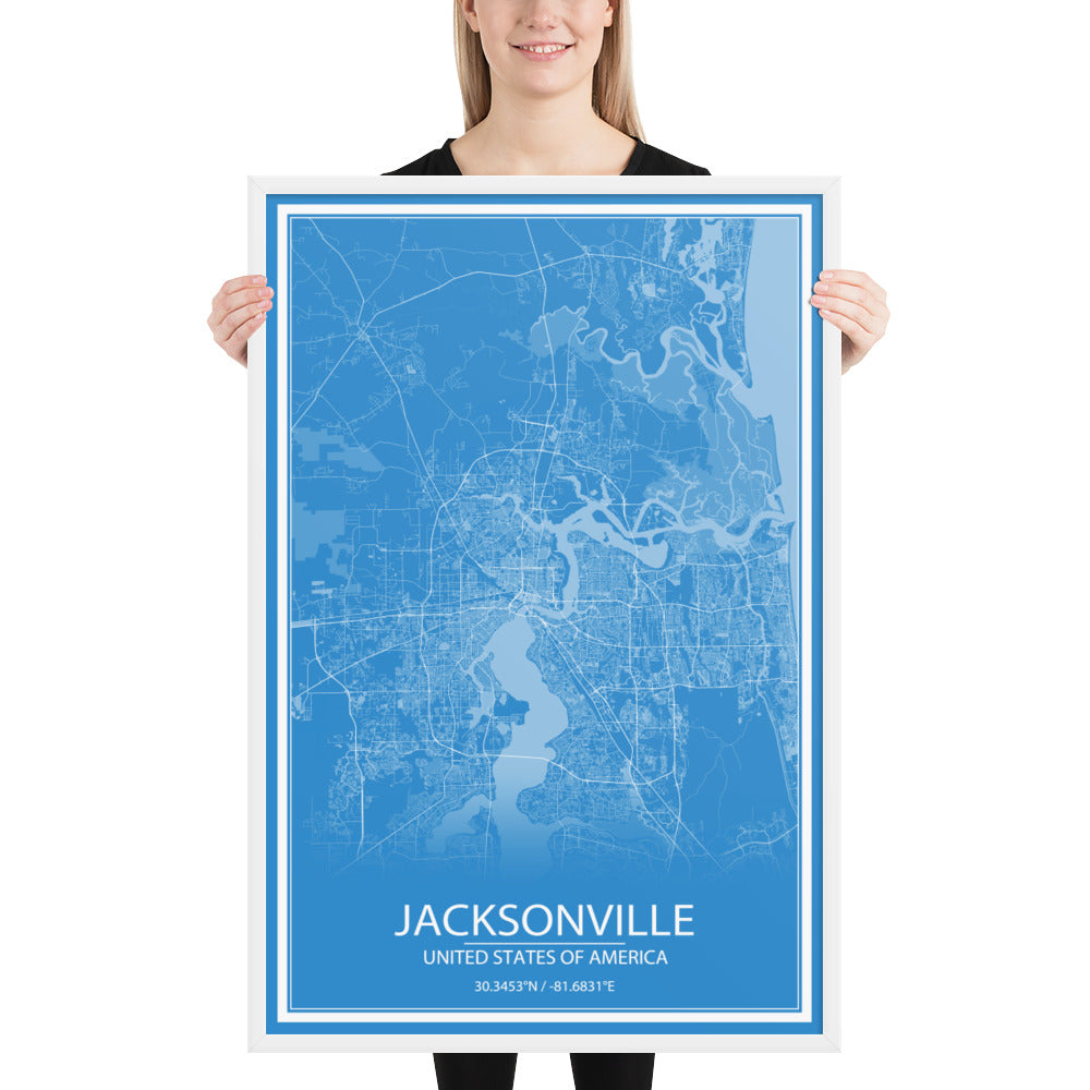 Jacksonville Blue and White Framed Map