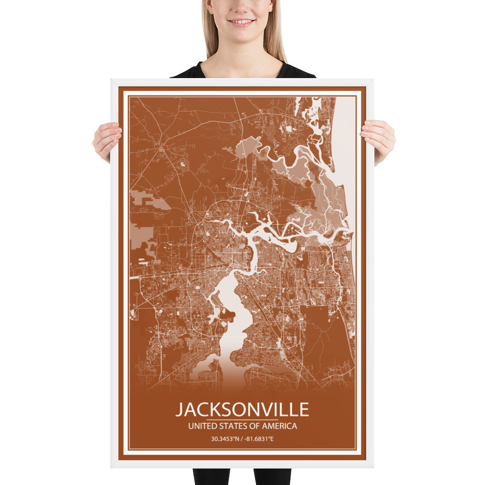 Jacksonville Brown and White Framed Map