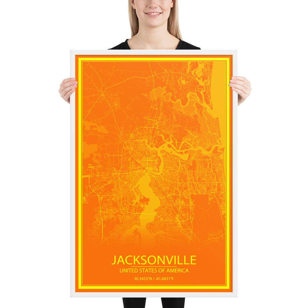 Jacksonville Orange and Yellow Framed Map