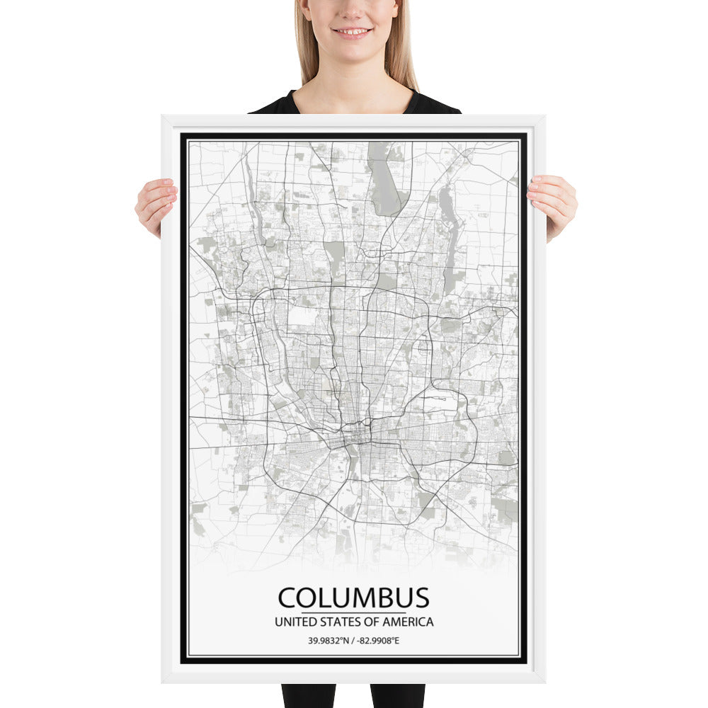 Columbus White Framed Map