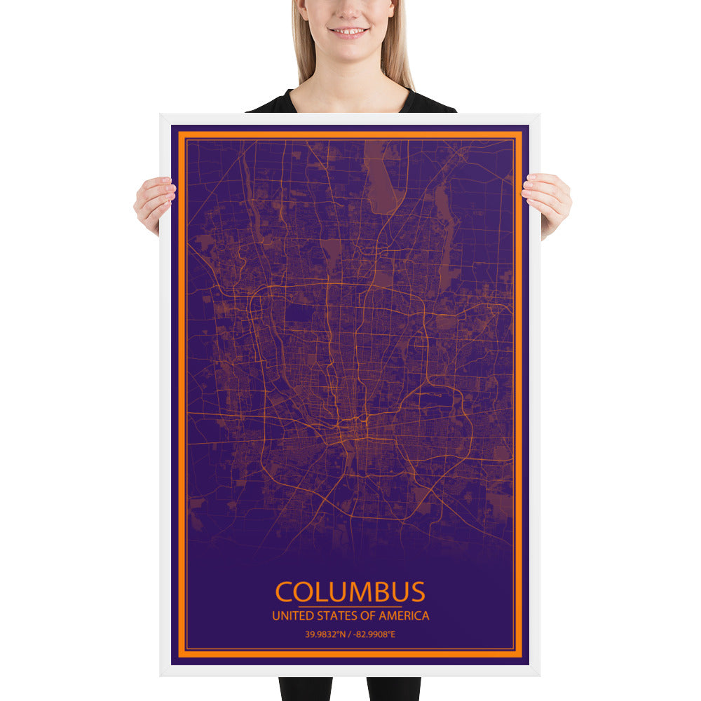 Columbus Purple and Orange Framed Map